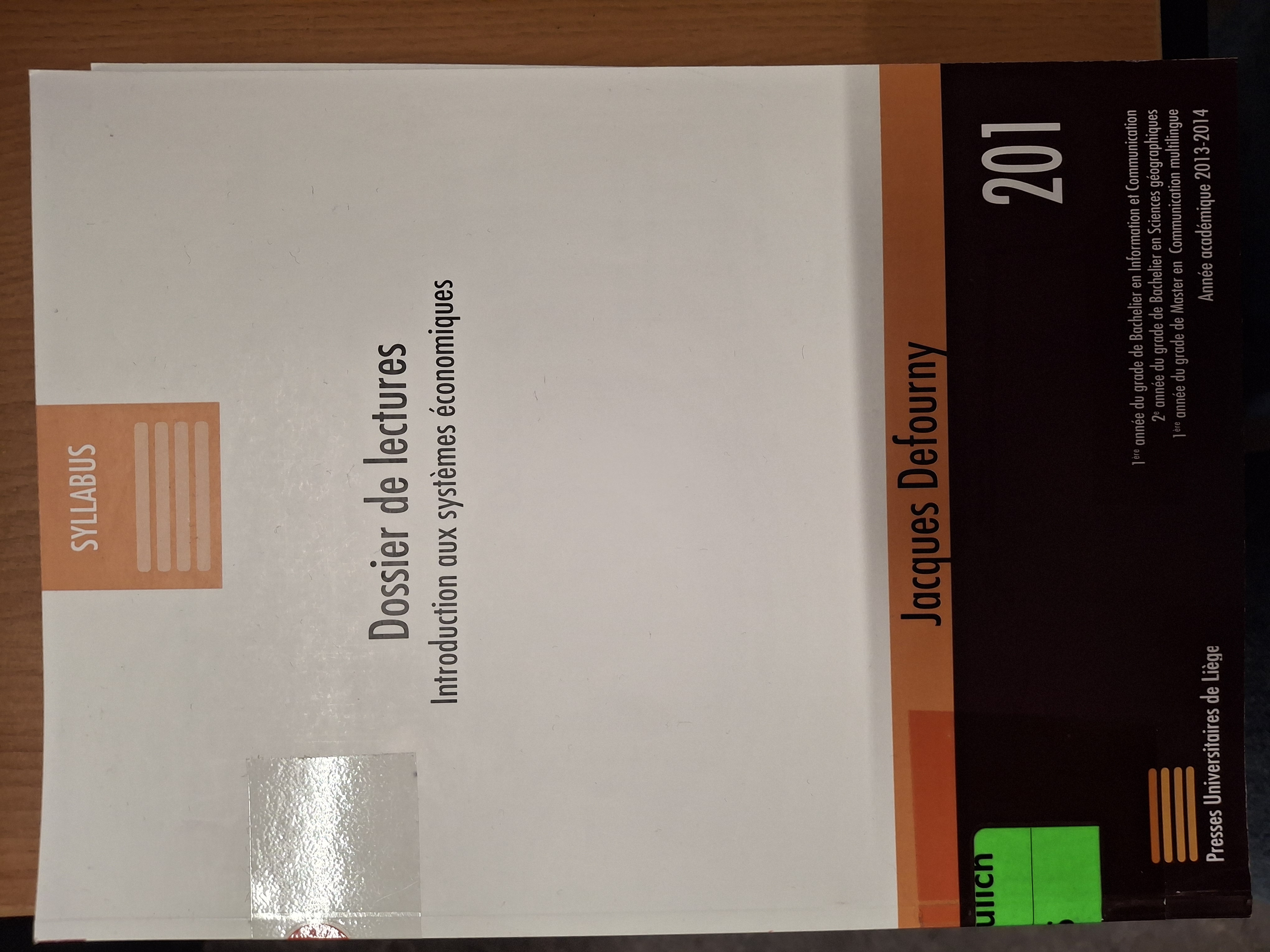 Introduction aux systèmes économiques: Dossier de lecture