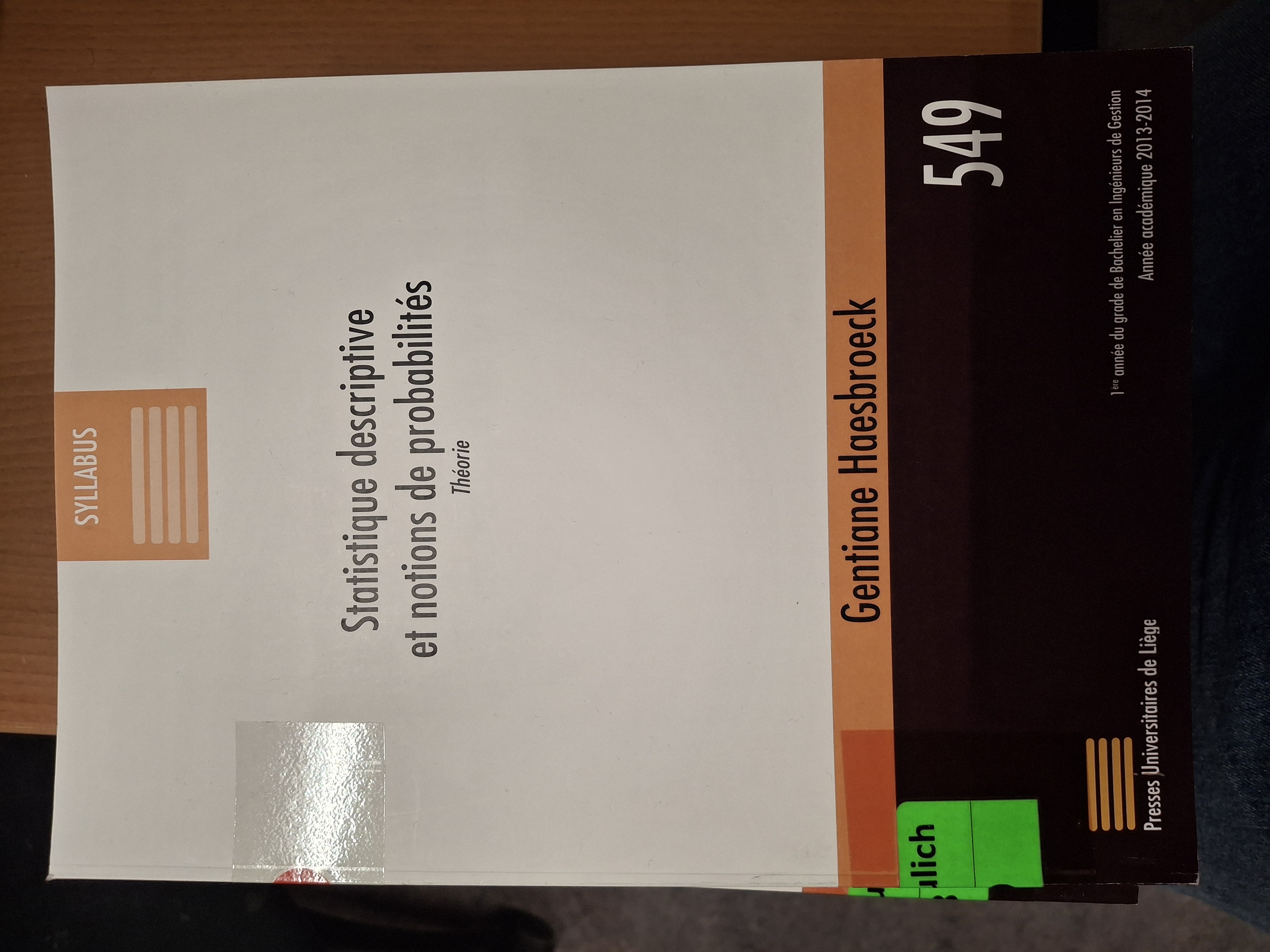 Statistique descriptive et notions de probabilités: théorie